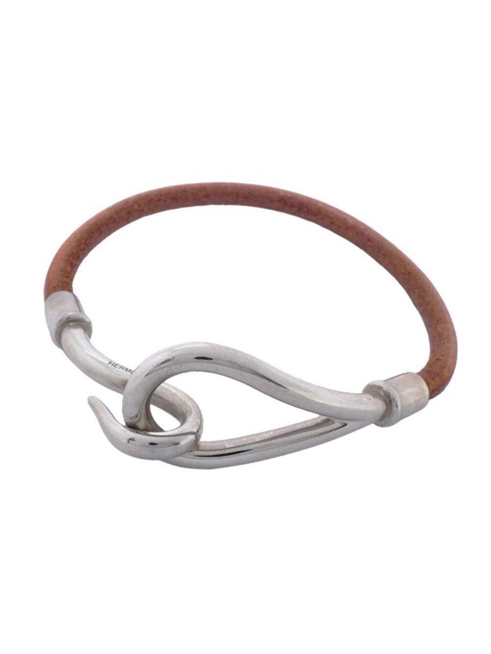 Hermes Bracelet Jumbo Hook Metal Leather Silver Brown